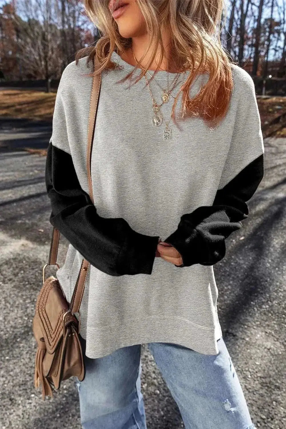 Sweatshirts & Hoodies Trendsi Color-blocked long sleeve sweatshirt