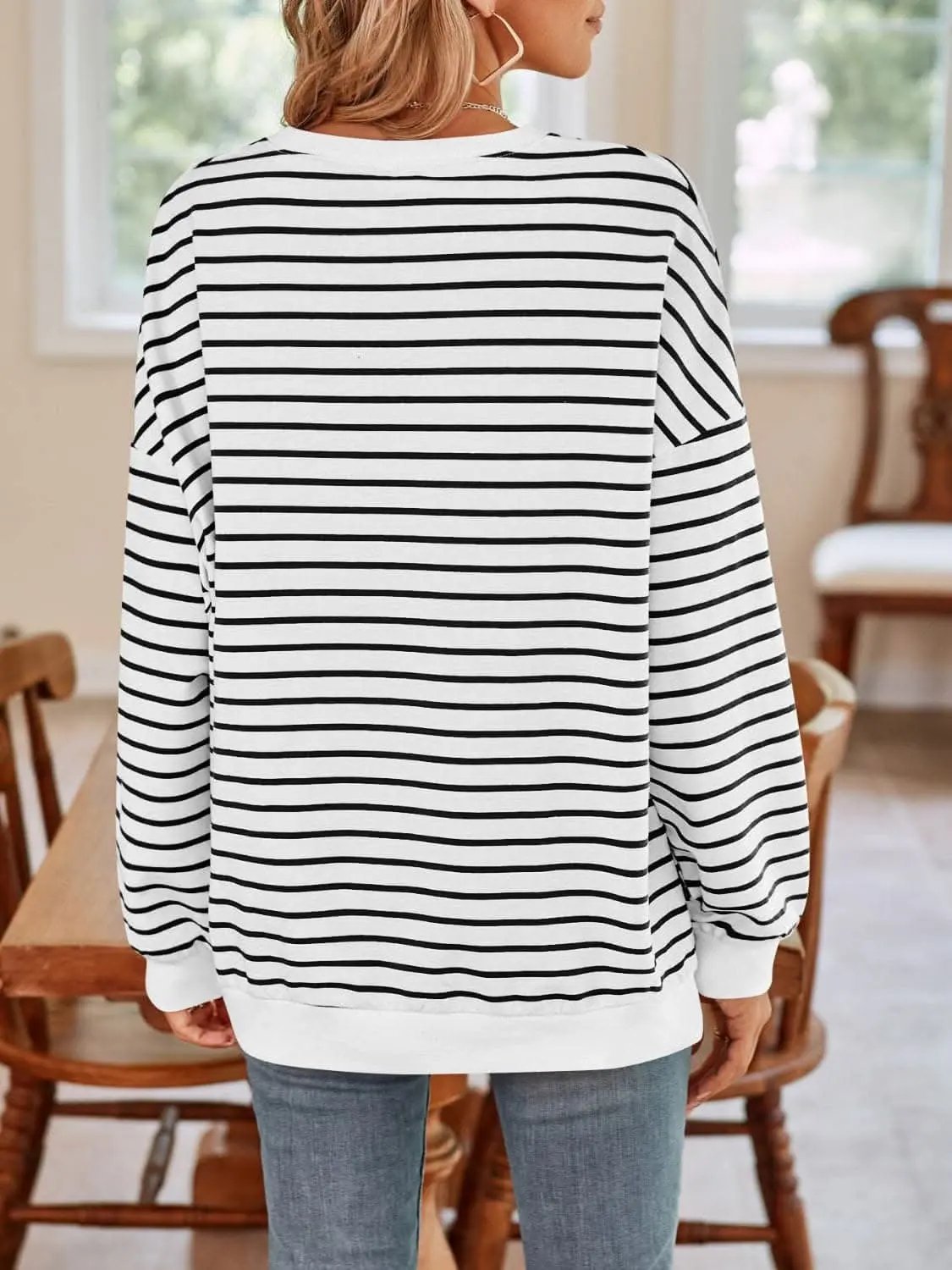 Sweatshirts & Hoodies Trendsi Cozy striped crewneck sweatshirt
