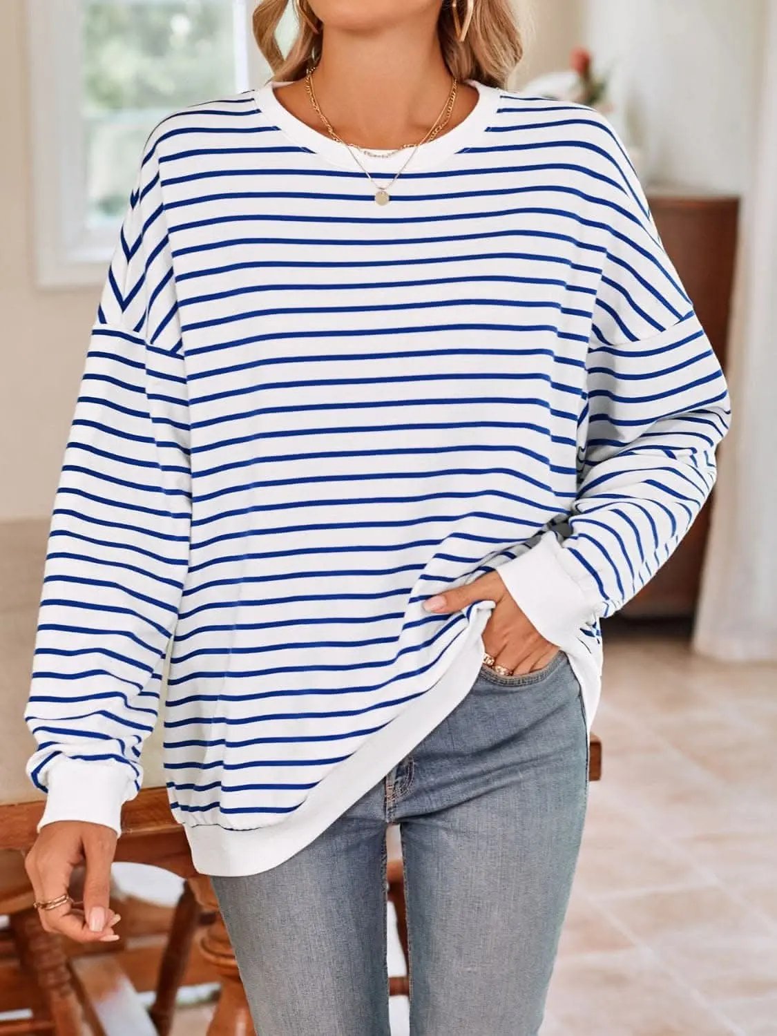 Sweatshirts & Hoodies Trendsi Cozy striped crewneck sweatshirt