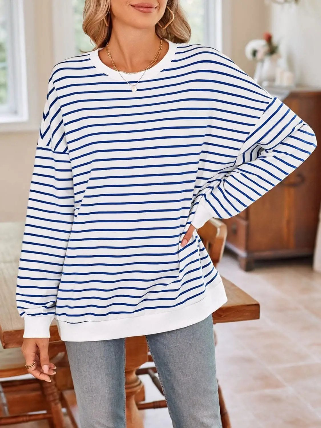 Sweatshirts & Hoodies Trendsi Cozy striped crewneck sweatshirt