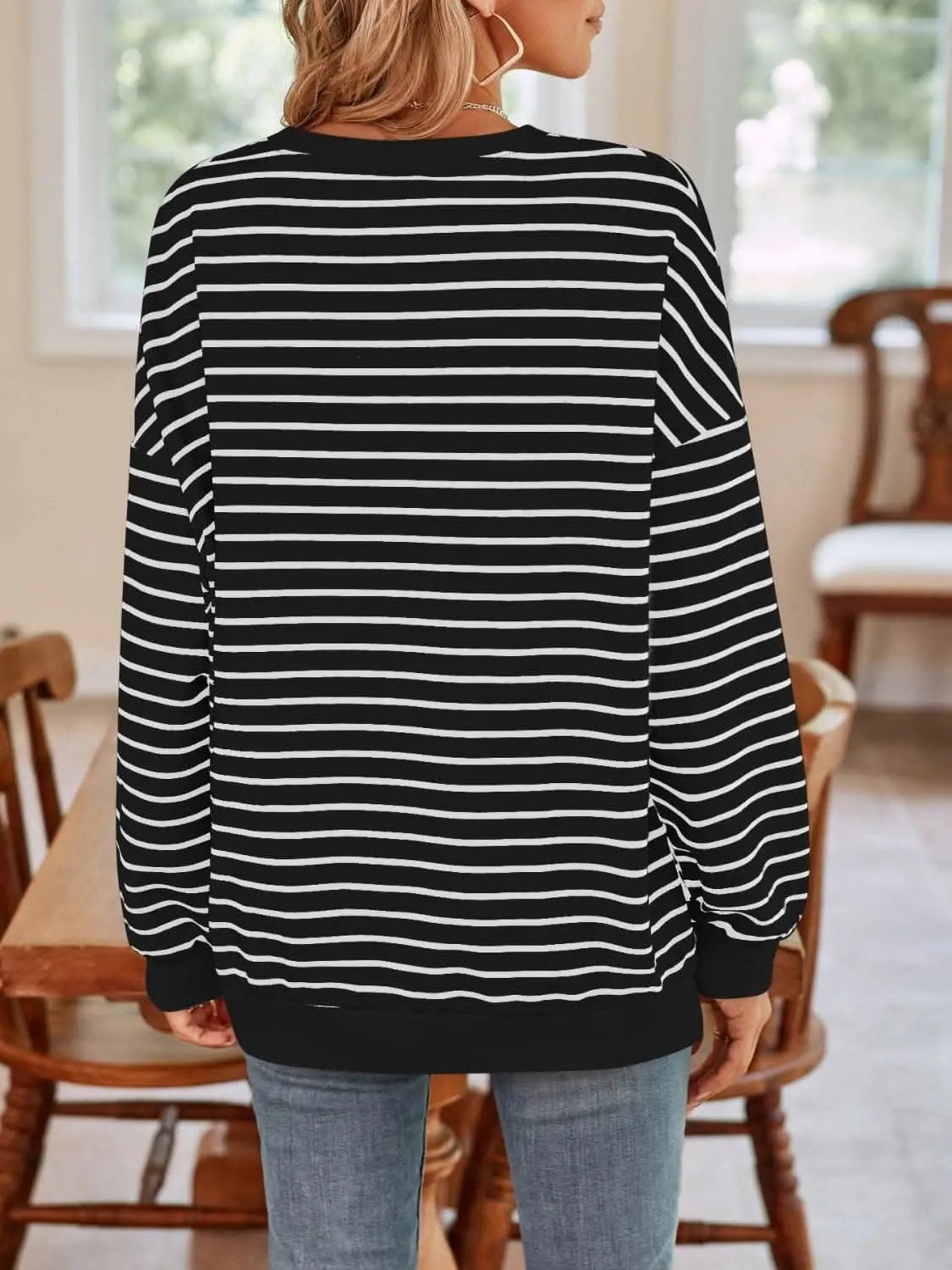 Sweatshirts & Hoodies Trendsi Cozy striped crewneck sweatshirt