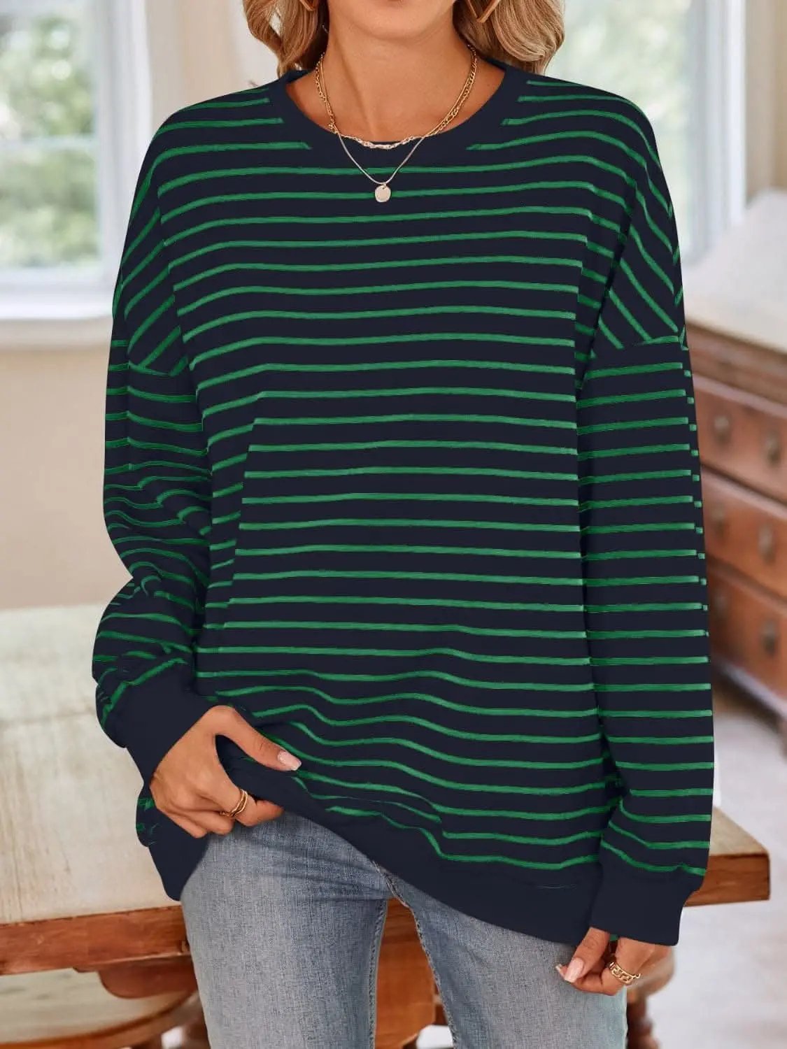 Sweatshirts & Hoodies Trendsi Cozy striped crewneck sweatshirt