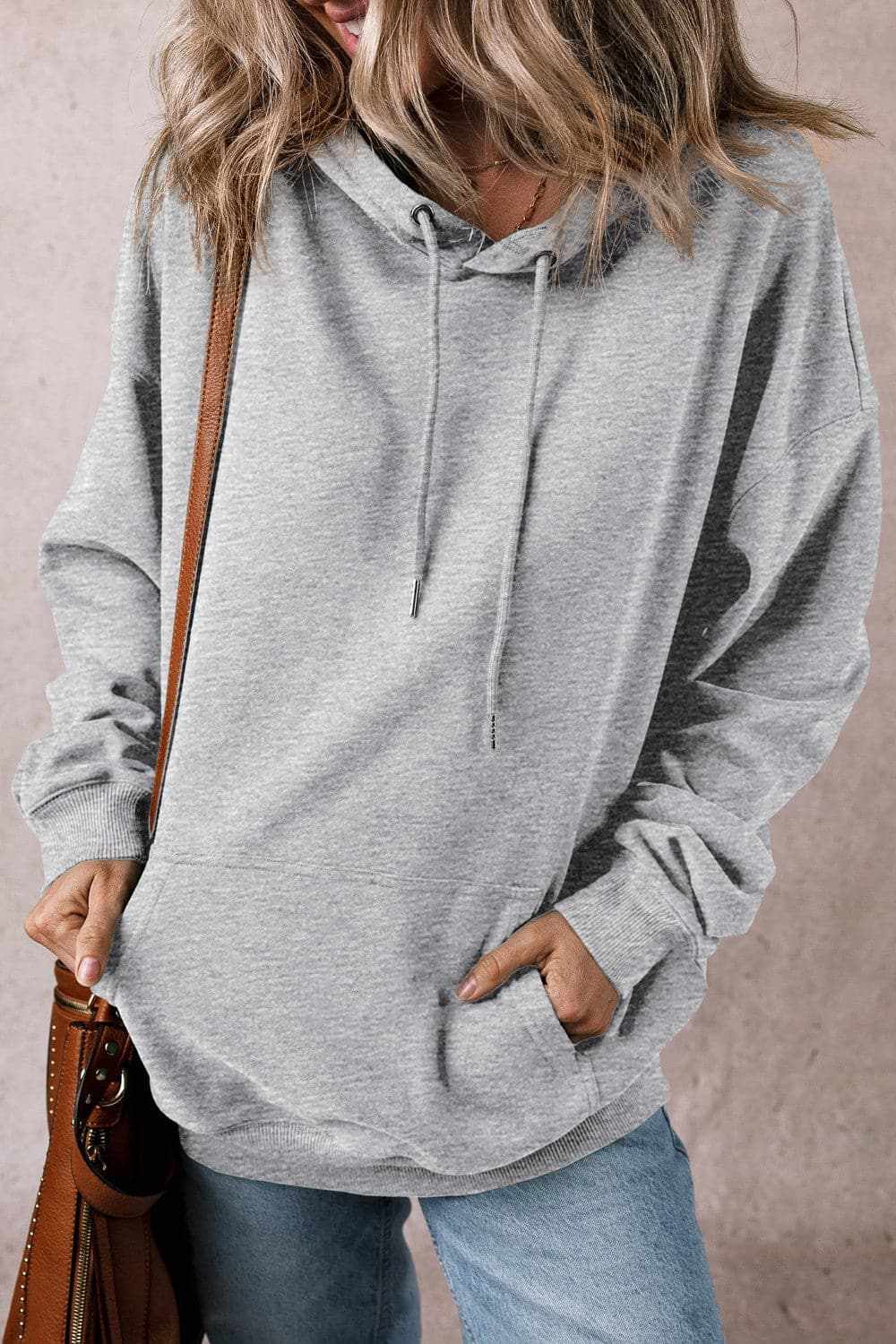 Jackets Trendsi Sheer pocket hoodie with drawstring