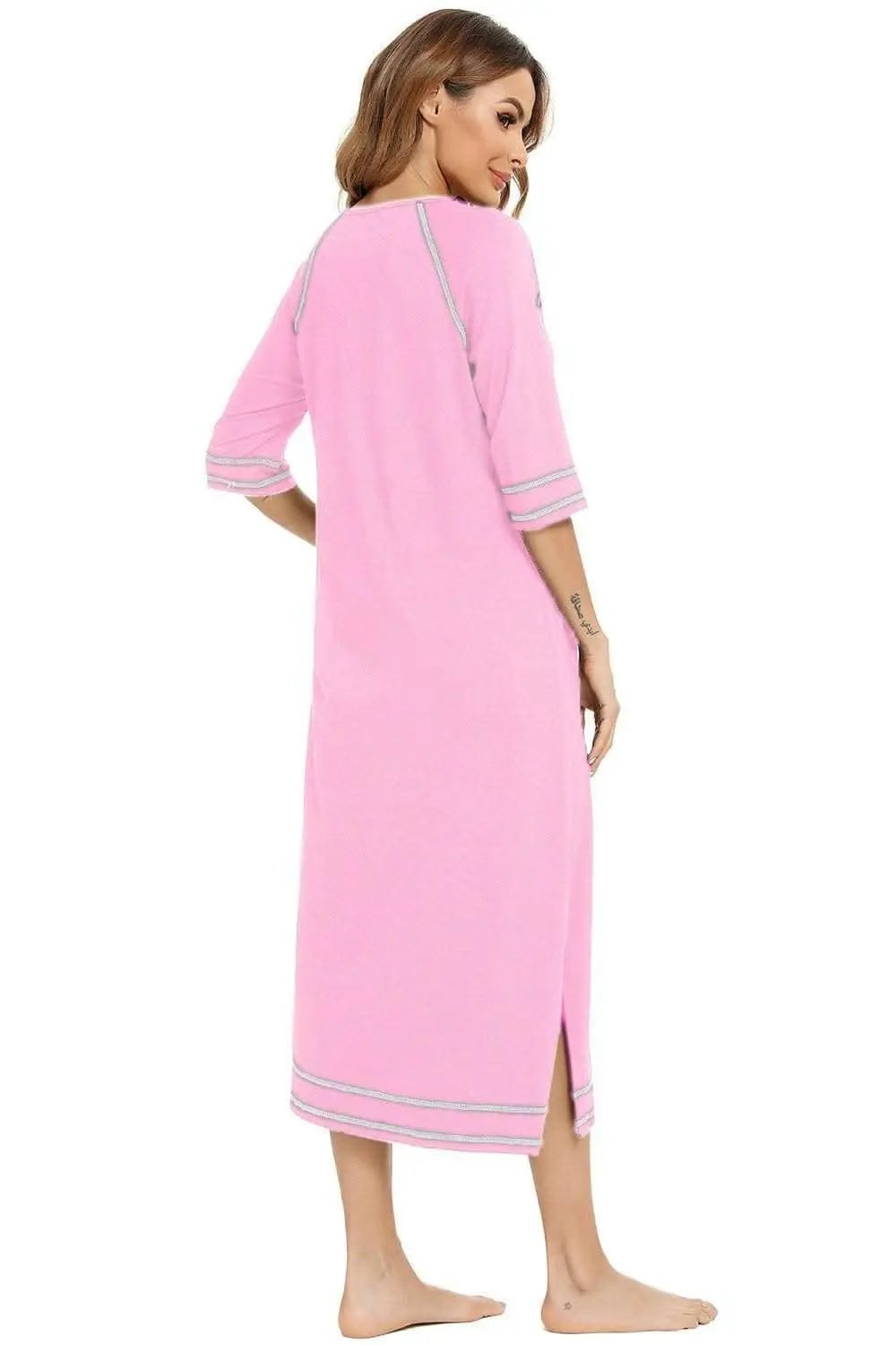Elegant Zip Night Dress - With Pockets - Comfortable Style