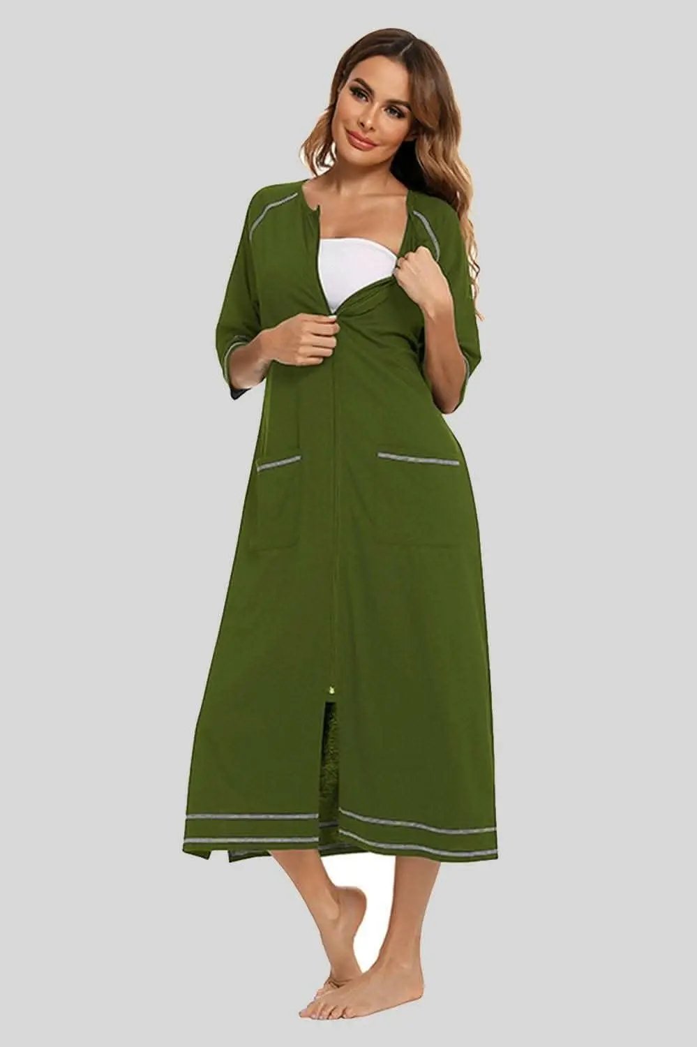 Elegant Zip Night Dress - With Pockets - Comfortable Style