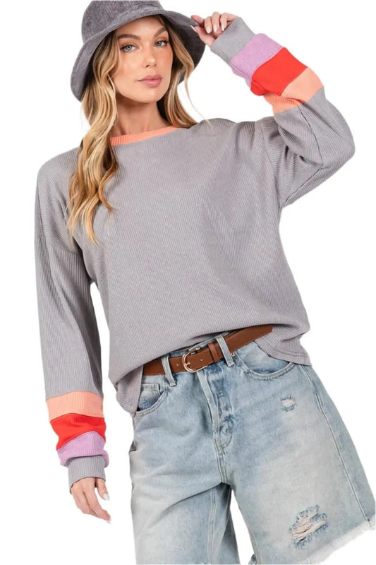Camiseta Trendsi Sage+Fig Color Block para mujer, camiseta suave y cómoda para el día a día