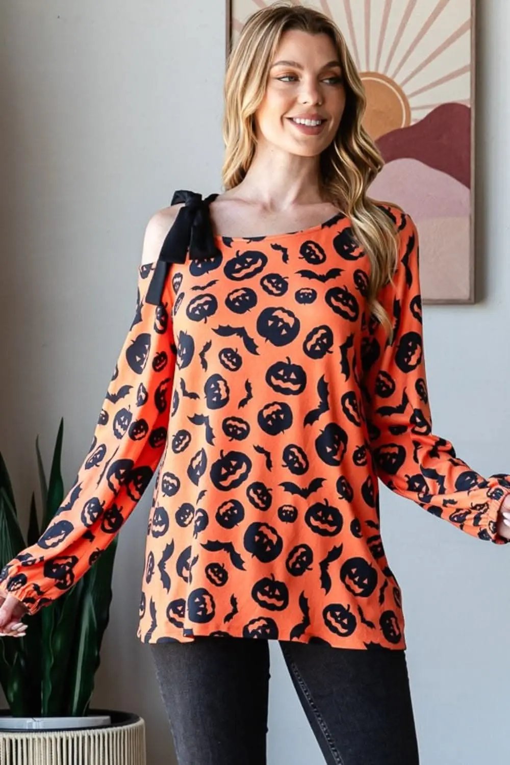 Shoes Trendsi Pumpkin Print Tee Women's Fall Fashion Top One-Shoulder, Trendy