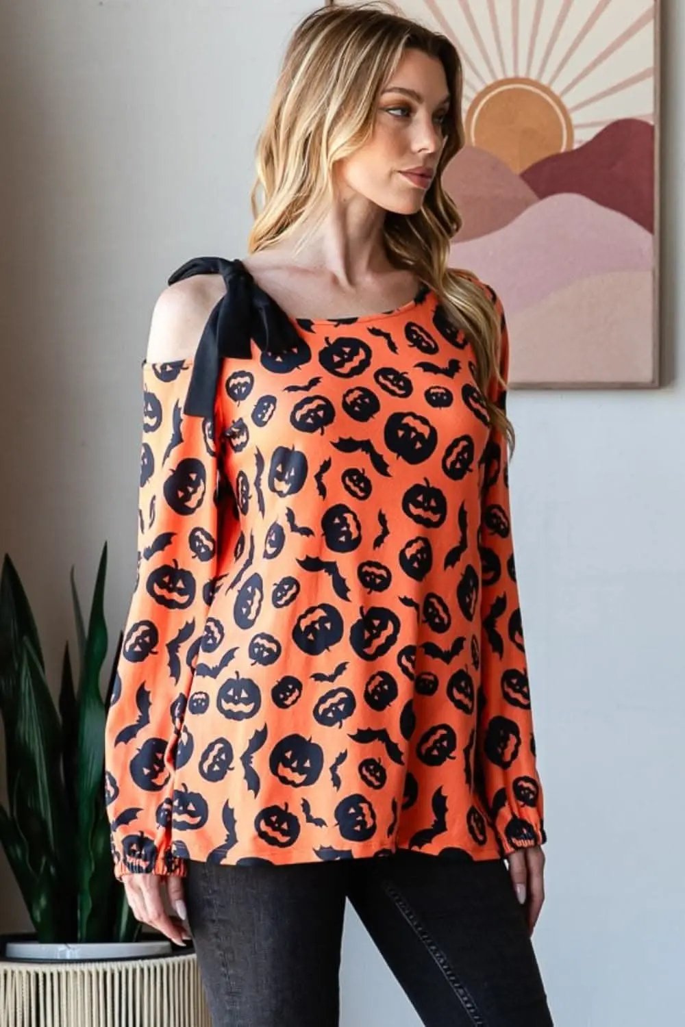 Shoes Trendsi Pumpkin Print Tee Women's Fall Fashion Top One-Shoulder, Trendy