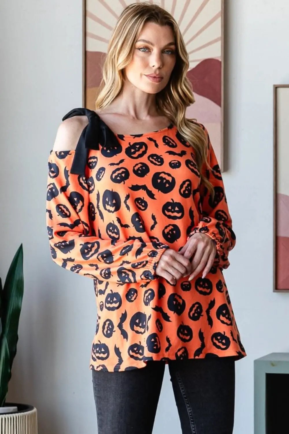 Shoes Trendsi Pumpkin Print Tee Women's Fall Fashion Top One-Shoulder, Trendy