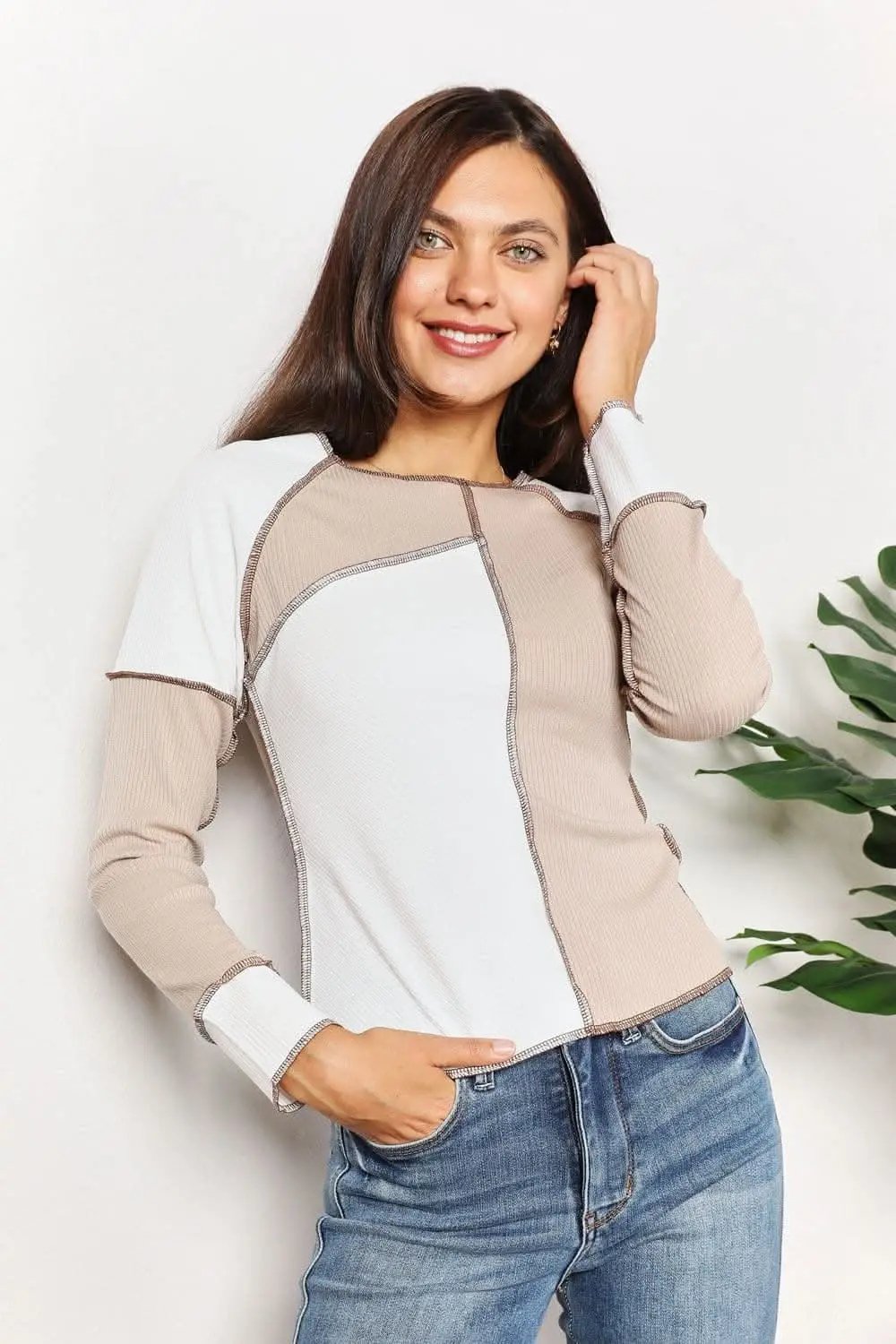 Women's Top Color Block Top - Double Take Design - Fashionable