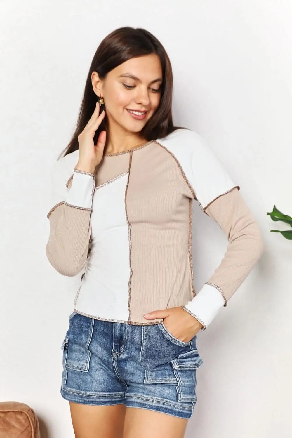 Women's Top Color Block Top - Double Take Design - Fashionable