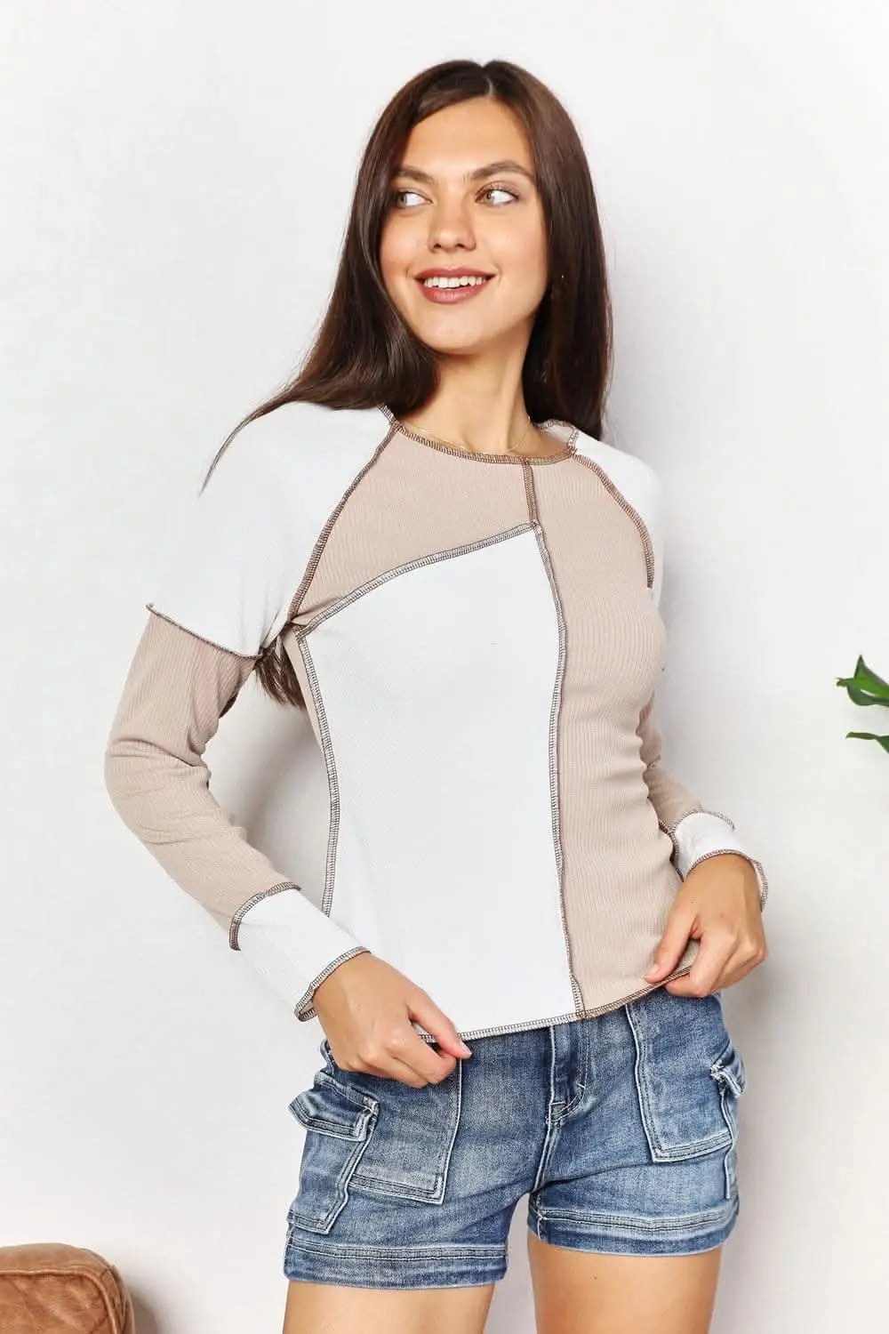 Women's Top Color Block Top - Double Take Design - Fashionable