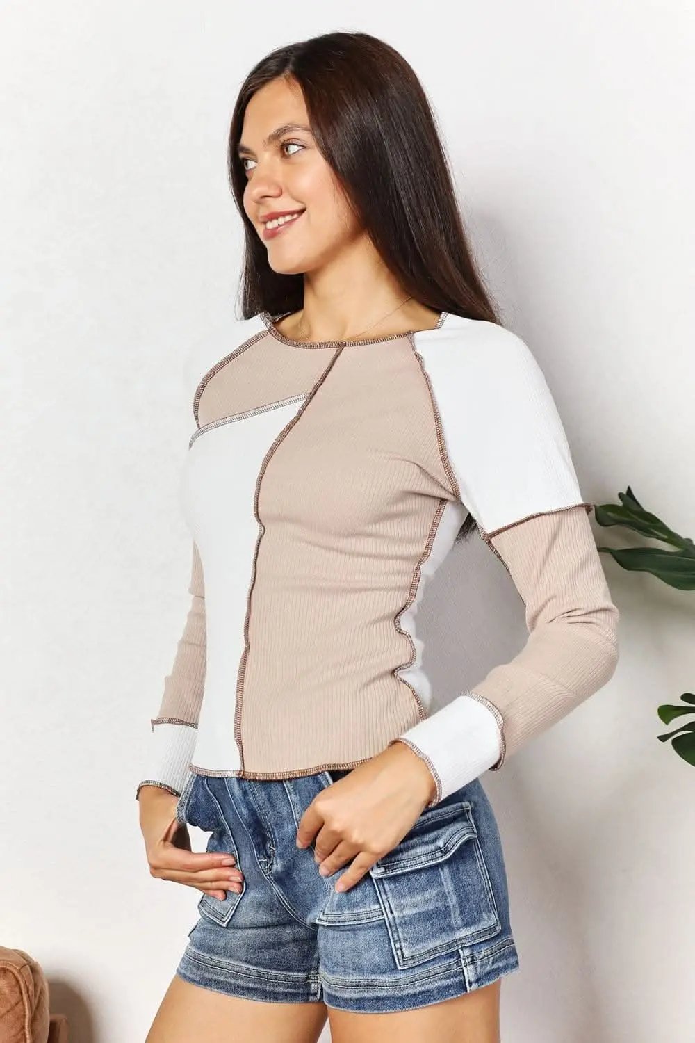 Women's Top Color Block Top - Double Take Design - Fashionable