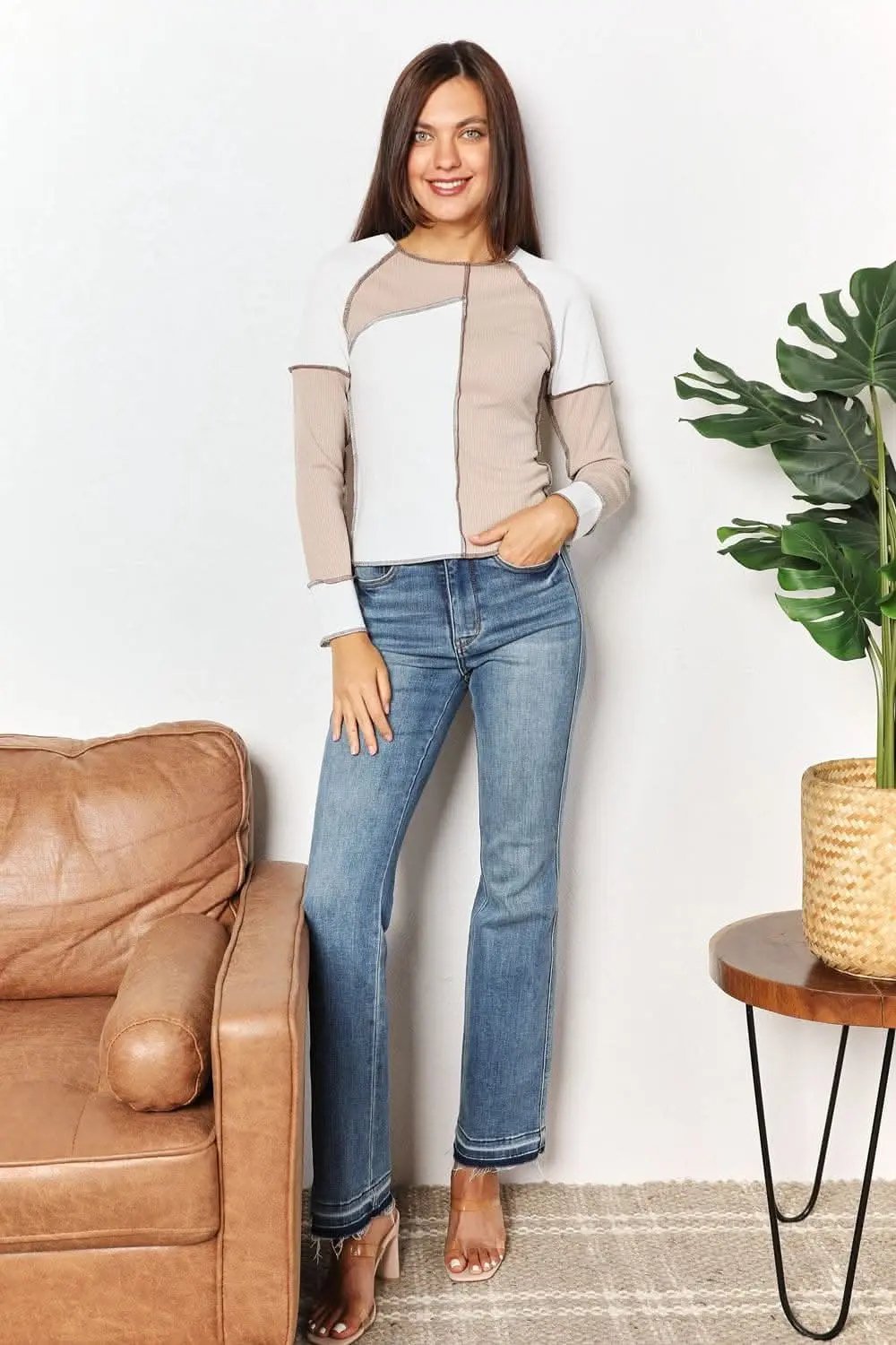Women's Top Color Block Top - Double Take Design - Fashionable