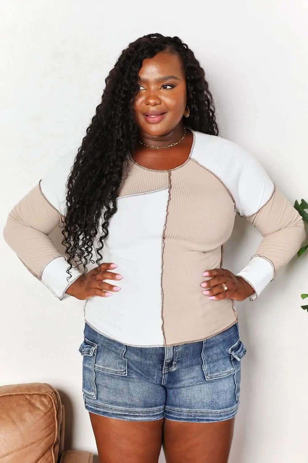 Women's Top Color Block Top - Double Take Design - Fashionable