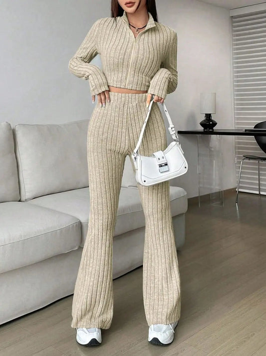 Two-Piece Sets Trendsi Cozy zip-up lounge set for women