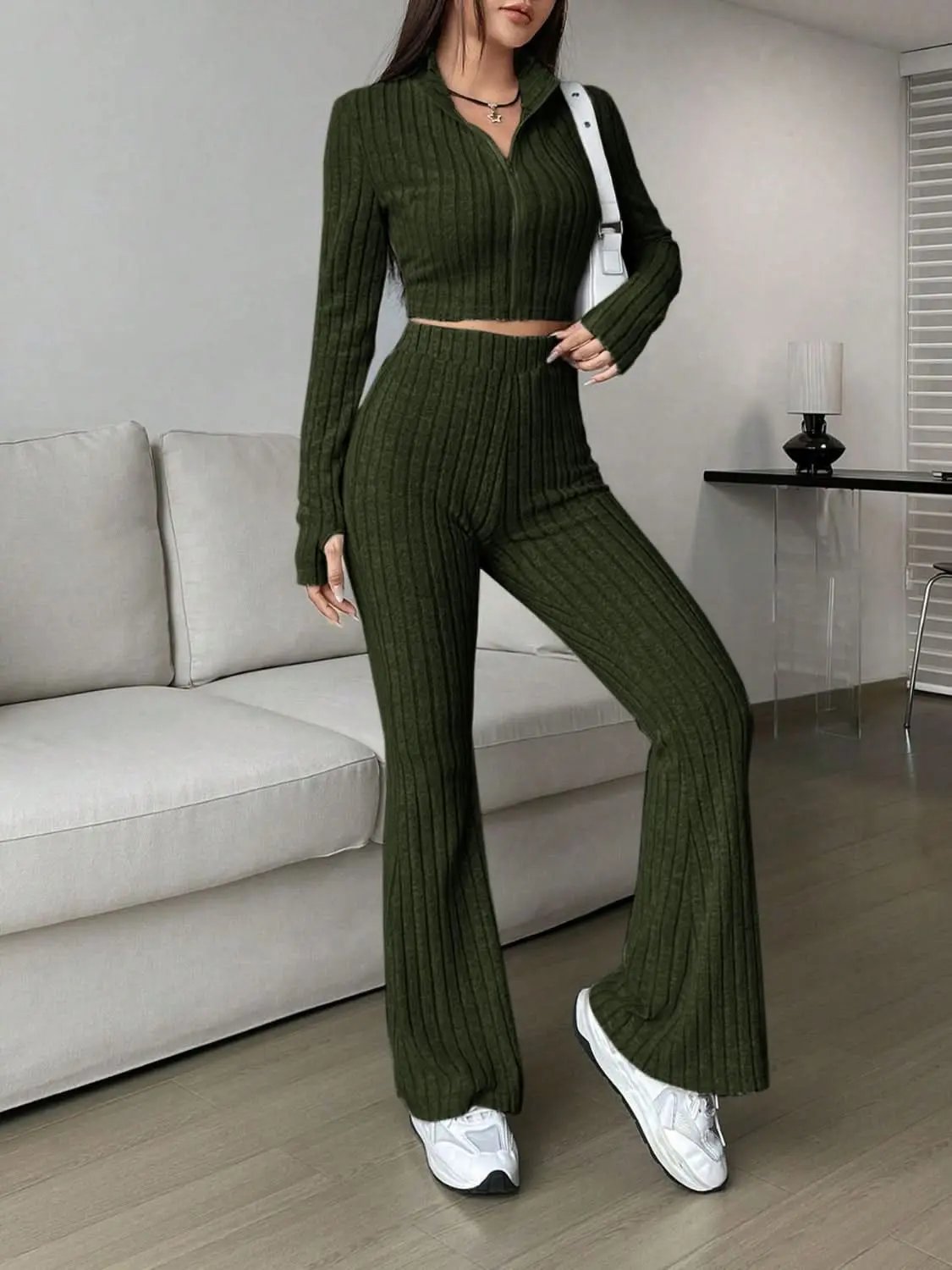 Two-Piece Sets Trendsi Cozy zip-up lounge set for women