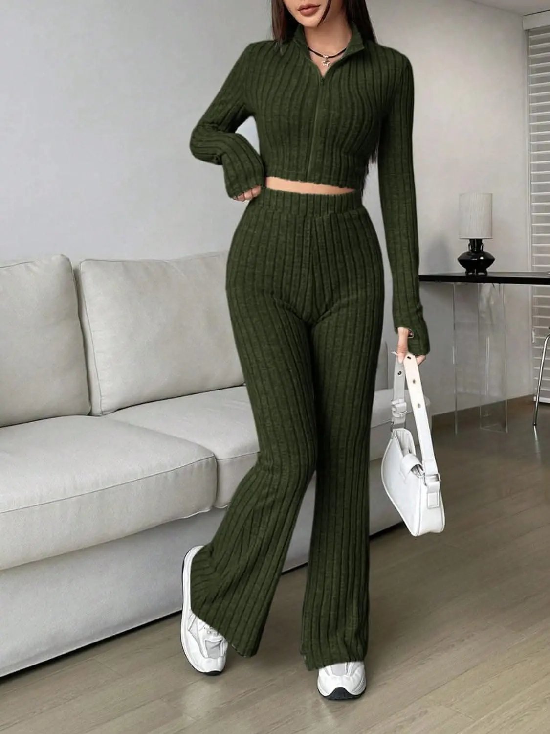 Two-Piece Sets Trendsi Cozy zip-up lounge set for women
