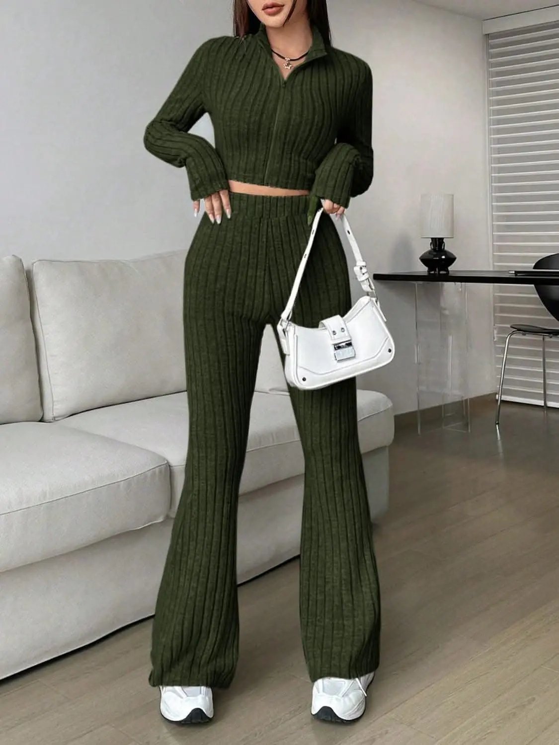 Two-Piece Sets Trendsi Cozy zip-up lounge set for women