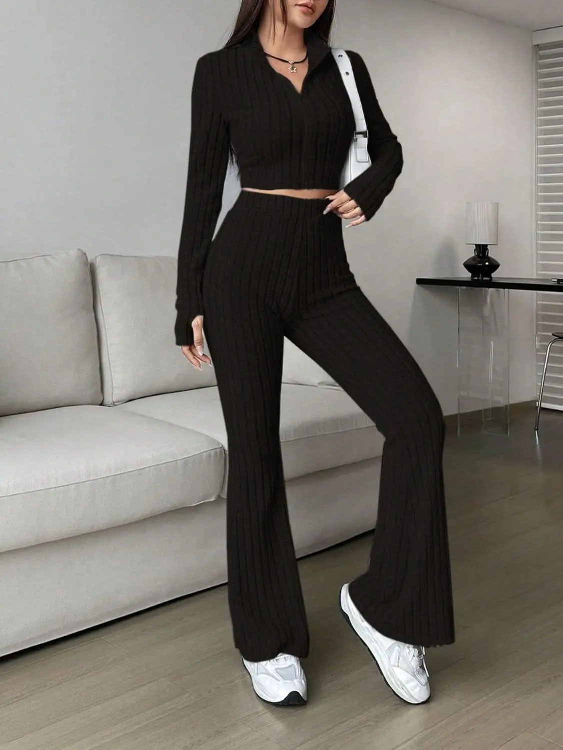 Two-Piece Sets Trendsi Cozy zip-up lounge set for women