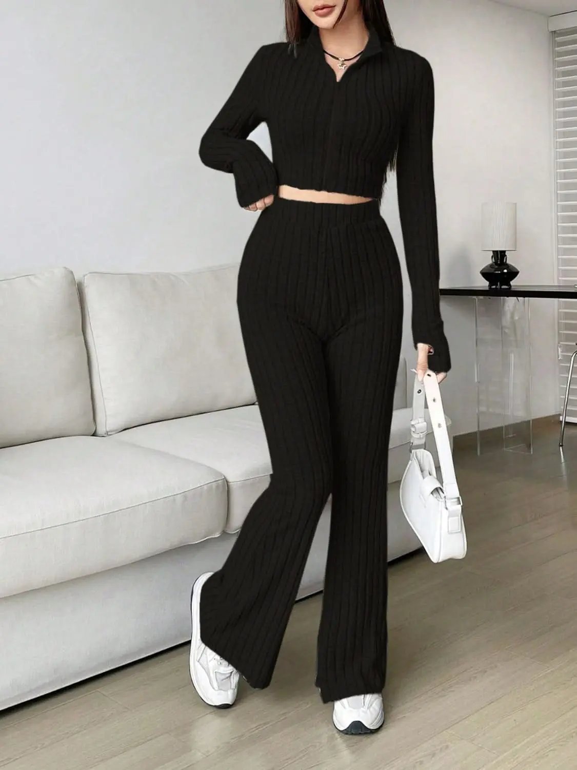Two-Piece Sets Trendsi Cozy zip-up lounge set for women