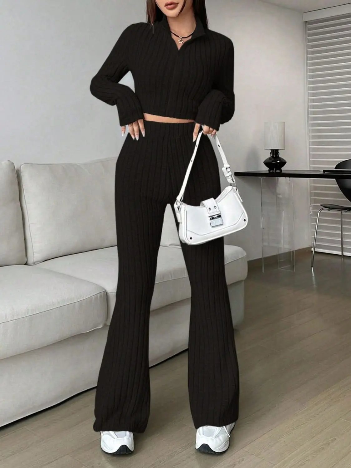 Two-Piece Sets Trendsi Cozy zip-up lounge set for women