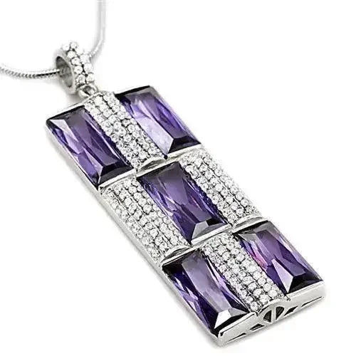 TS026 - Rhodium 925 Sterling Silver Chain Pendant with AAA Grade CZ