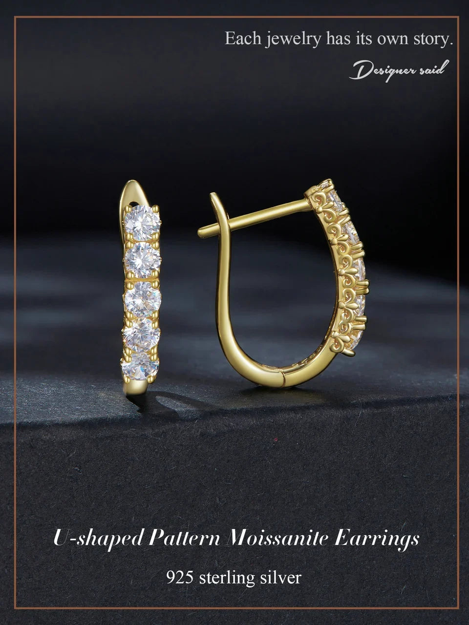 1.0CT Moissanite U-Shaped 925 Sterling Silver Hoop Earrings For Women Gift