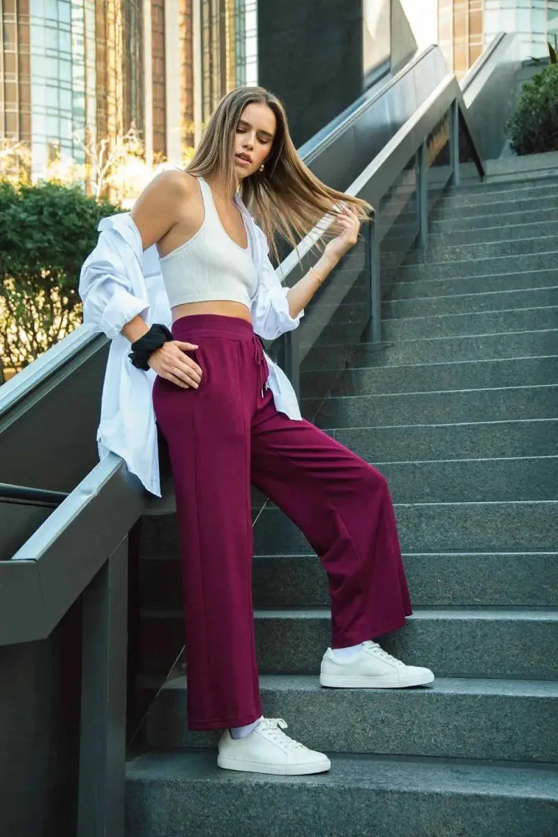 Trendsi Umgee Wide Leg Pants Women's Casual Drawstring Trousers with Pockets