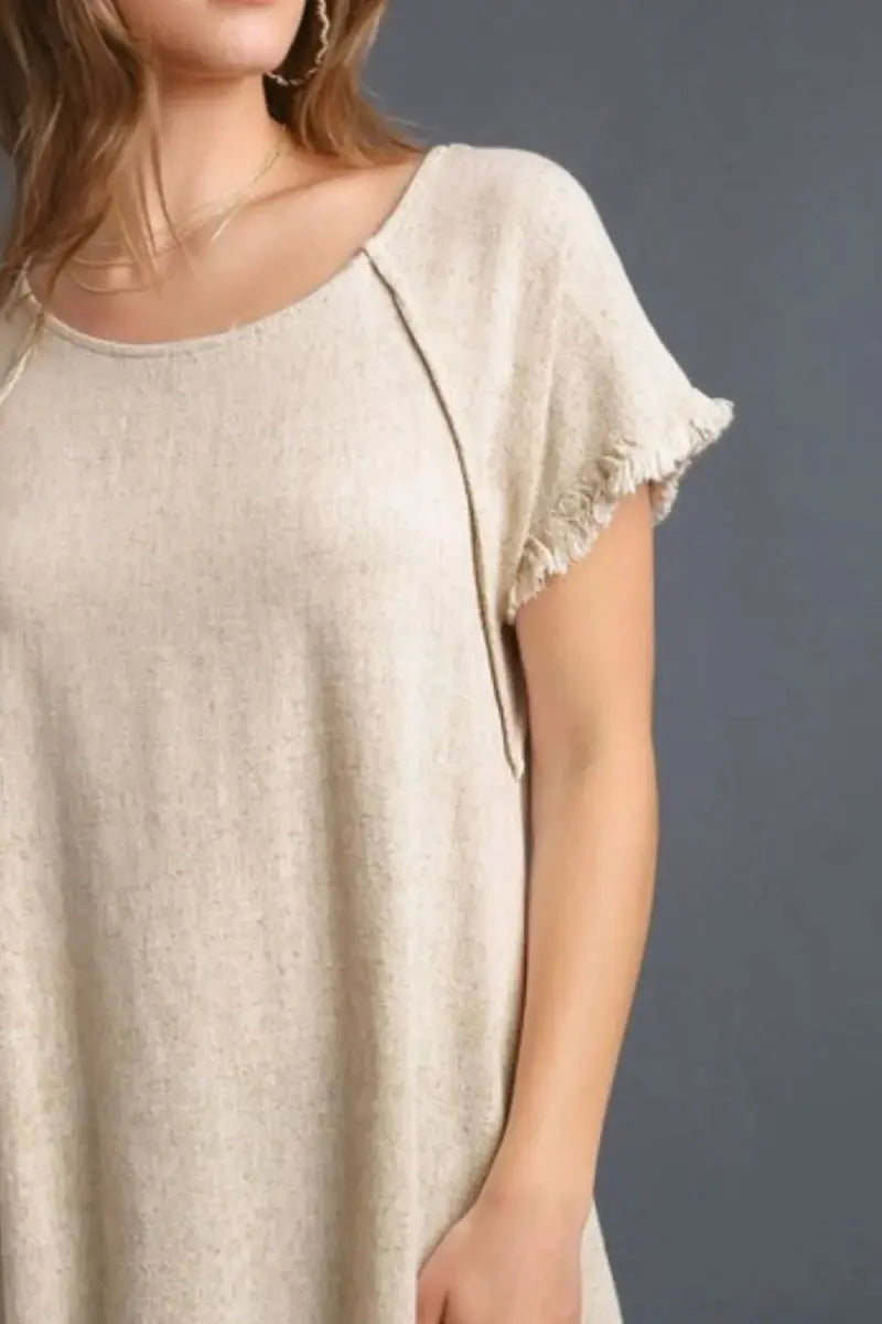 T-Shirts Trendsi Linen Ruffle Top Women's Plus Size Casual Tee USA Made, Comfy