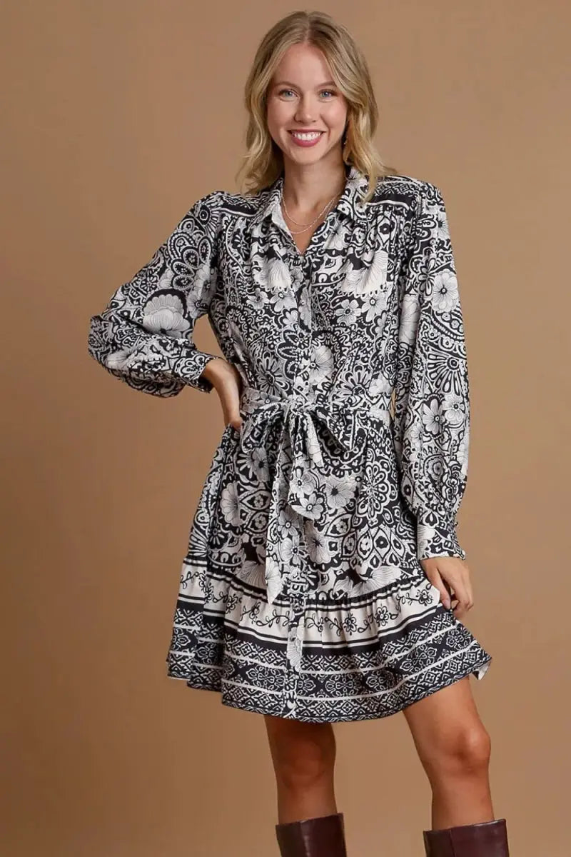 Women's Casual Mini Dress Floral Mini Dress - Tie Waist - Casual Summer Style
