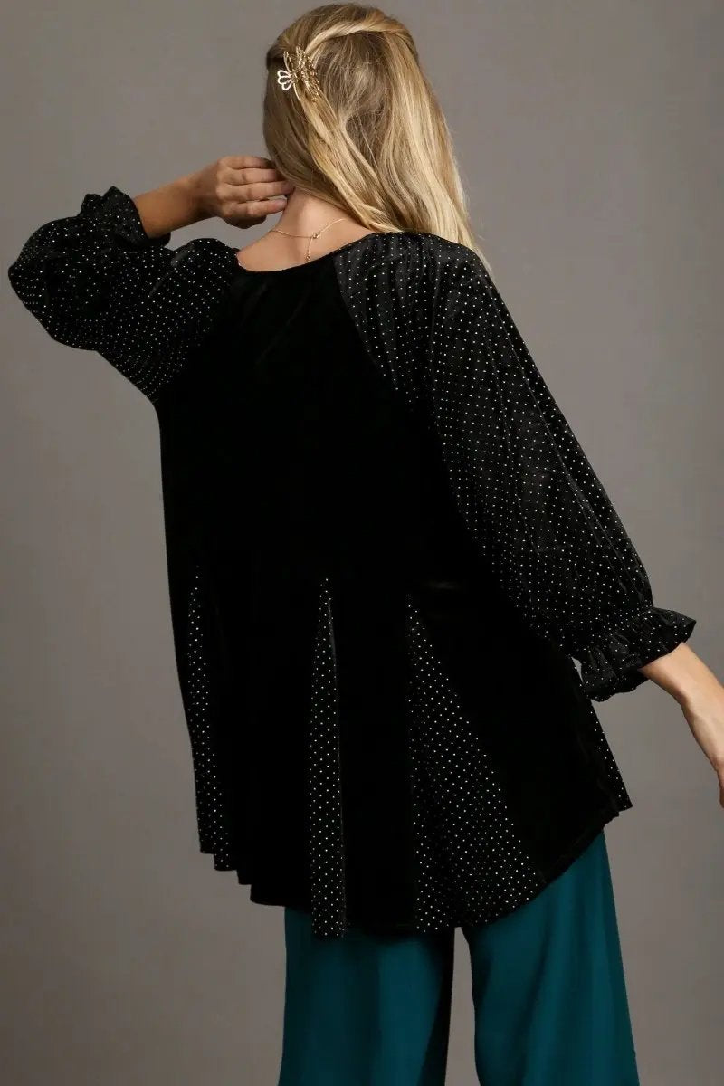 Accessories Trendsi Polka Dot Blouse Women's V-Neck Godet Hem Top USA Shipped