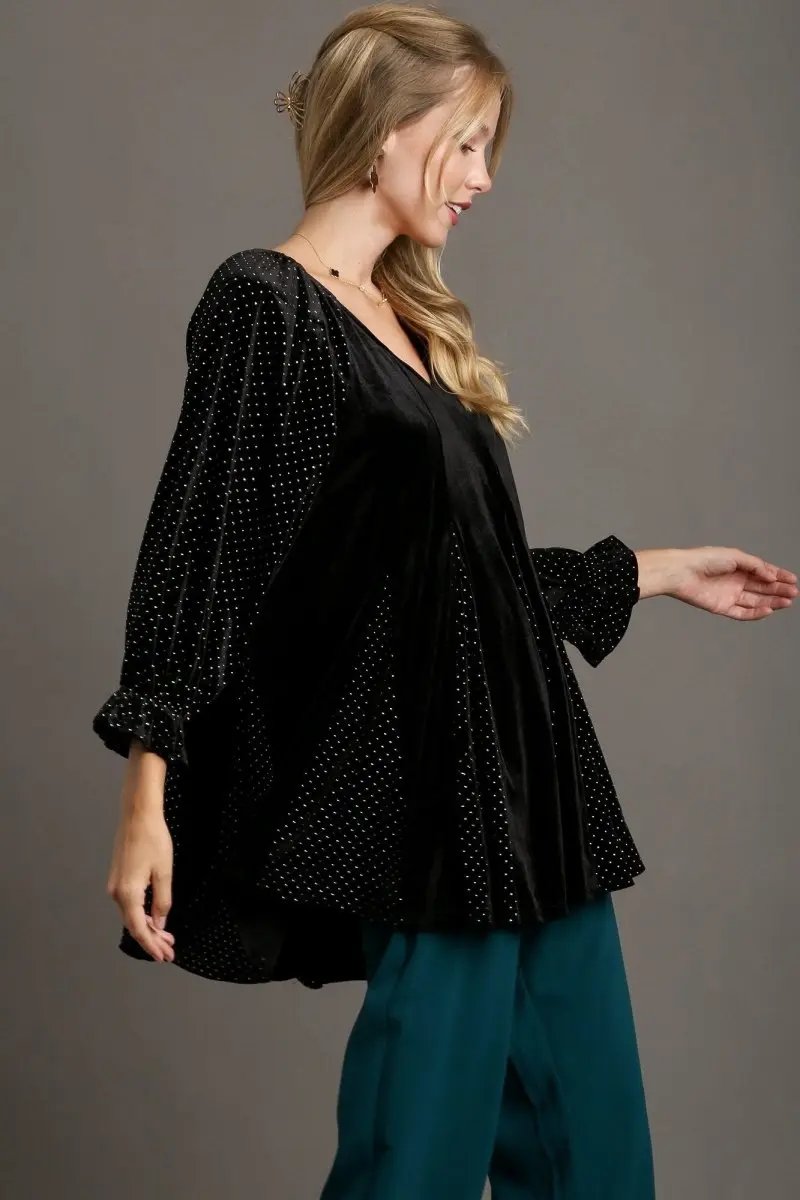 Accessories Trendsi Polka Dot Blouse Women's V-Neck Godet Hem Top USA Shipped