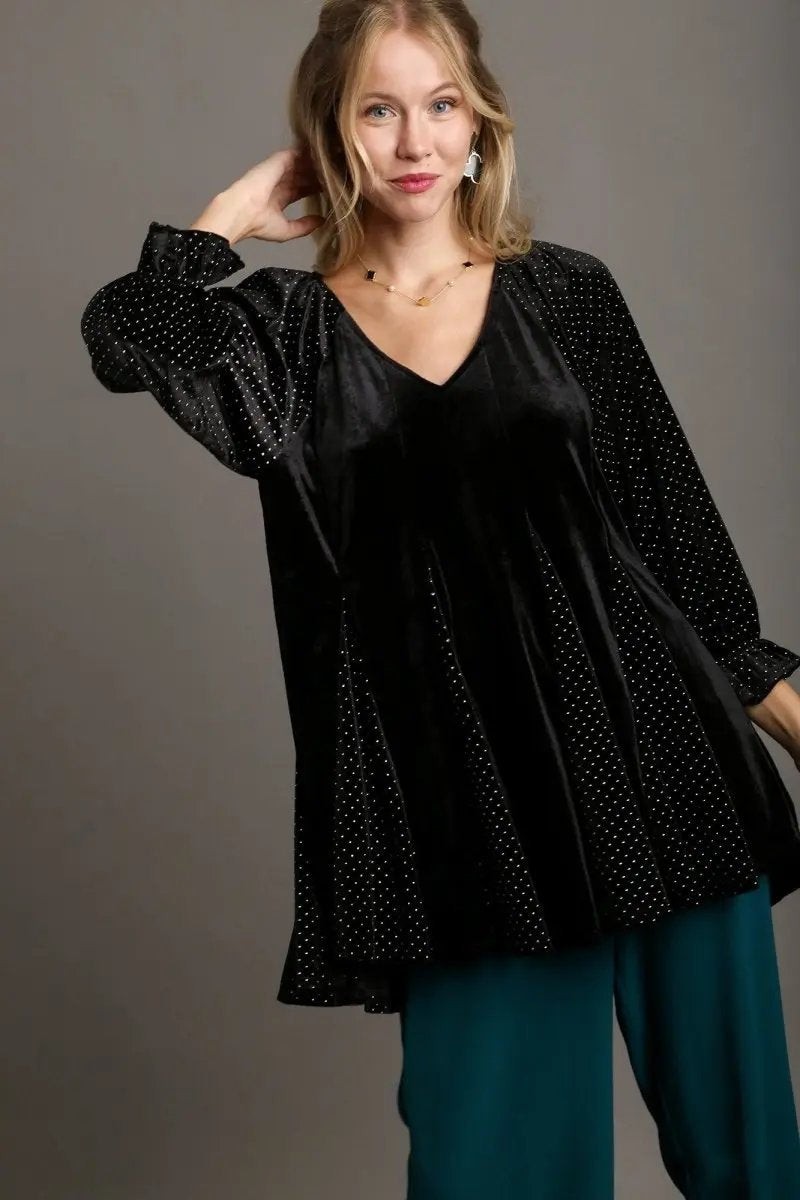 Accessories Trendsi Polka Dot Blouse Women's V-Neck Godet Hem Top USA Shipped