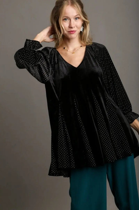 Tendencias en accesorios Blusa de lunares para mujer con cuello en V y bajo con godetes Envío desde EE. UU.