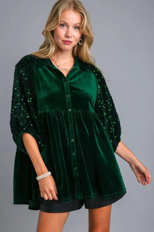 Accesorios Trendsi Camisa Casual para Mujer con Lentejuelas en Capas Hecha en EE. UU., Elegante