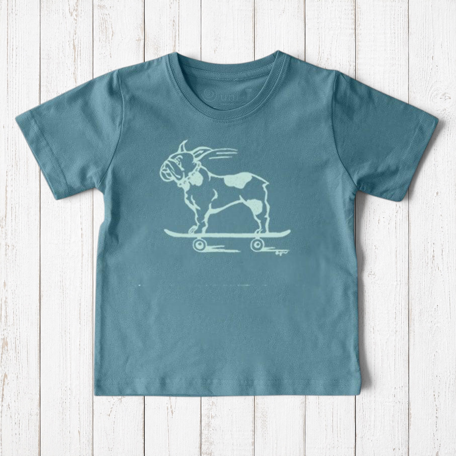 Camiseta de Bulldog Francés en Patineta para Niños