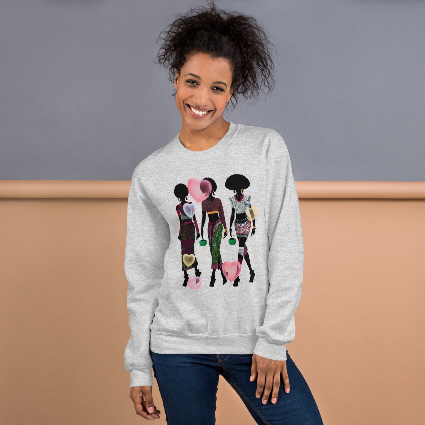 Black Women Love Hearts Sweatshirt | Empowerment Art Unisex