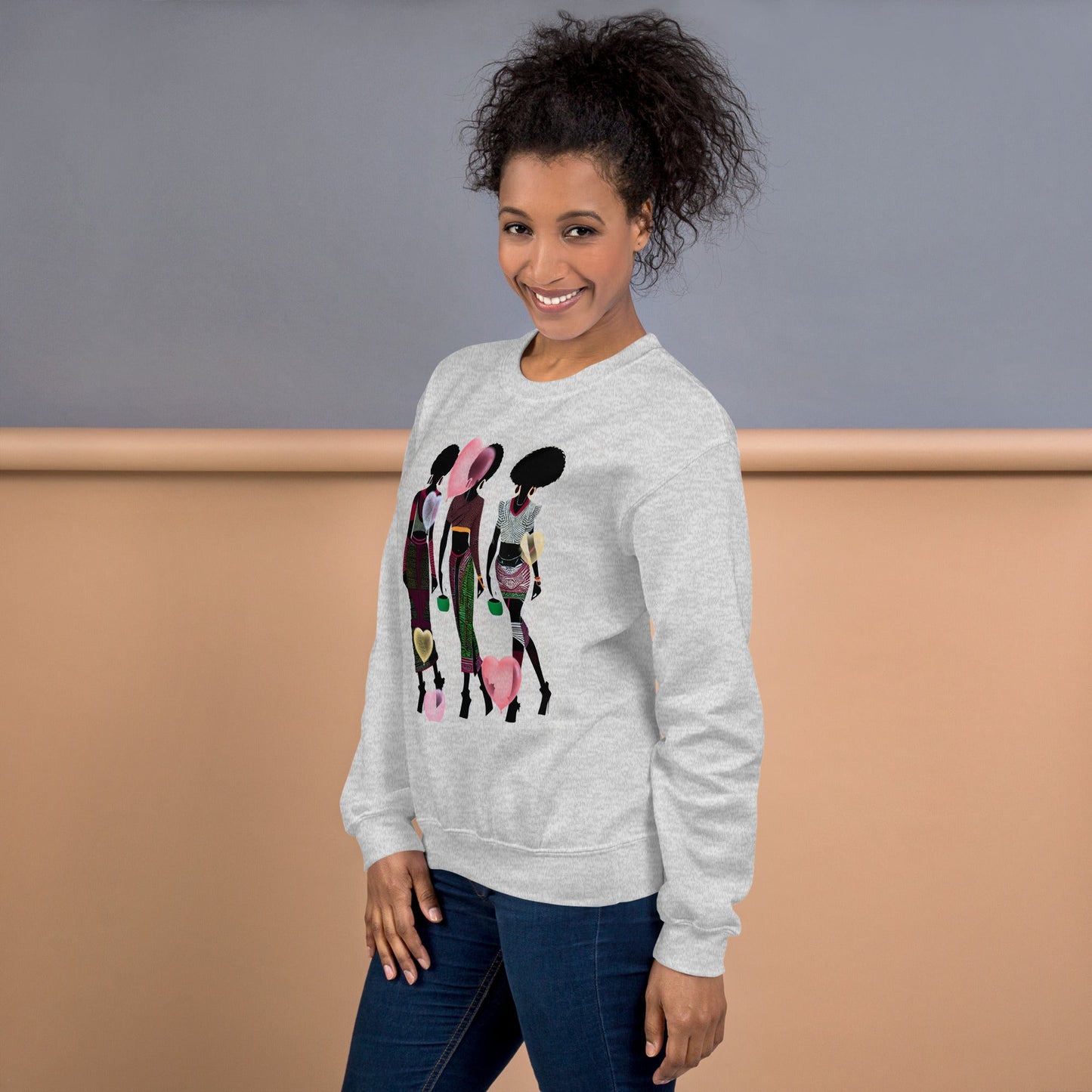 Black Women Love Hearts Sweatshirt | Empowerment Art Unisex