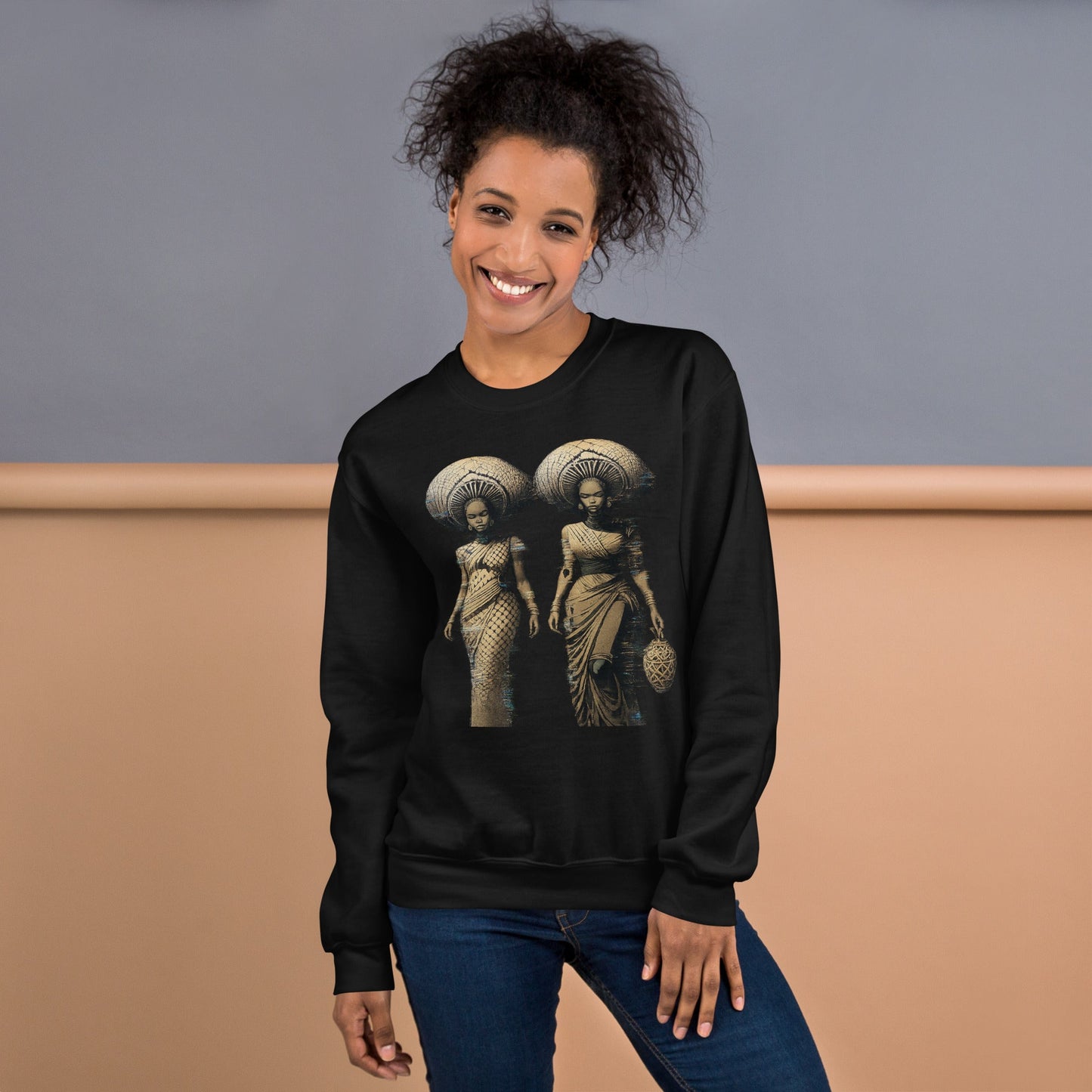 African Women Glitch Art Sweatshirt | Afro-Futuristic Digital Statement Unisex
