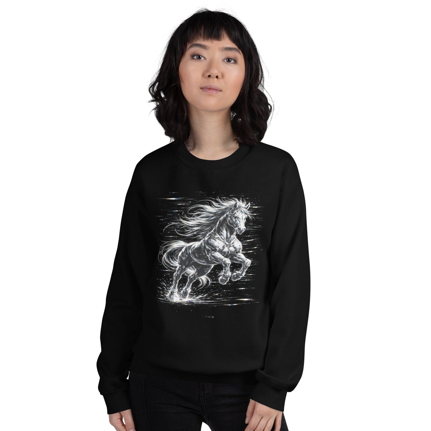 Glitched Horse Sweatshirt | Black White Cyberpunk Motion Unisex
