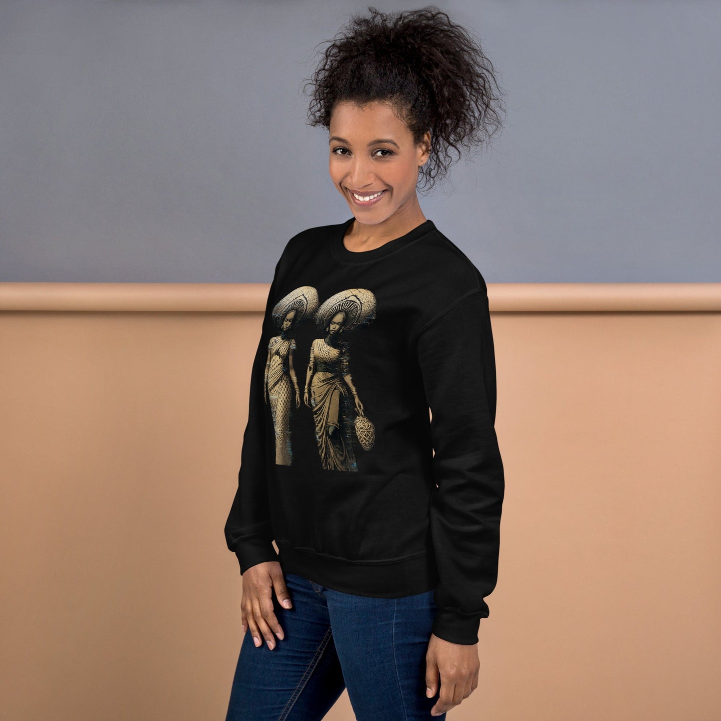 African Women Glitch Art Sweatshirt | Afro-Futuristic Digital Statement Unisex