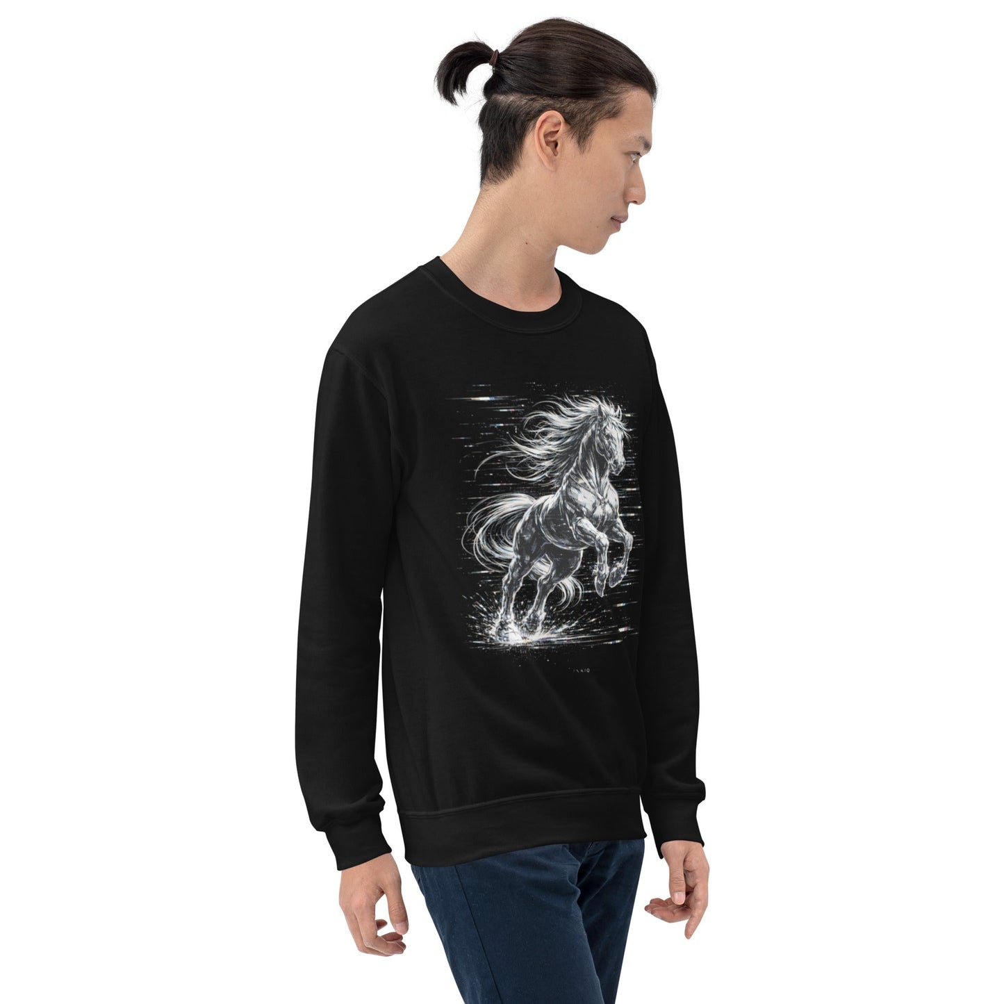 Glitched Horse Sweatshirt | Black White Cyberpunk Motion Unisex