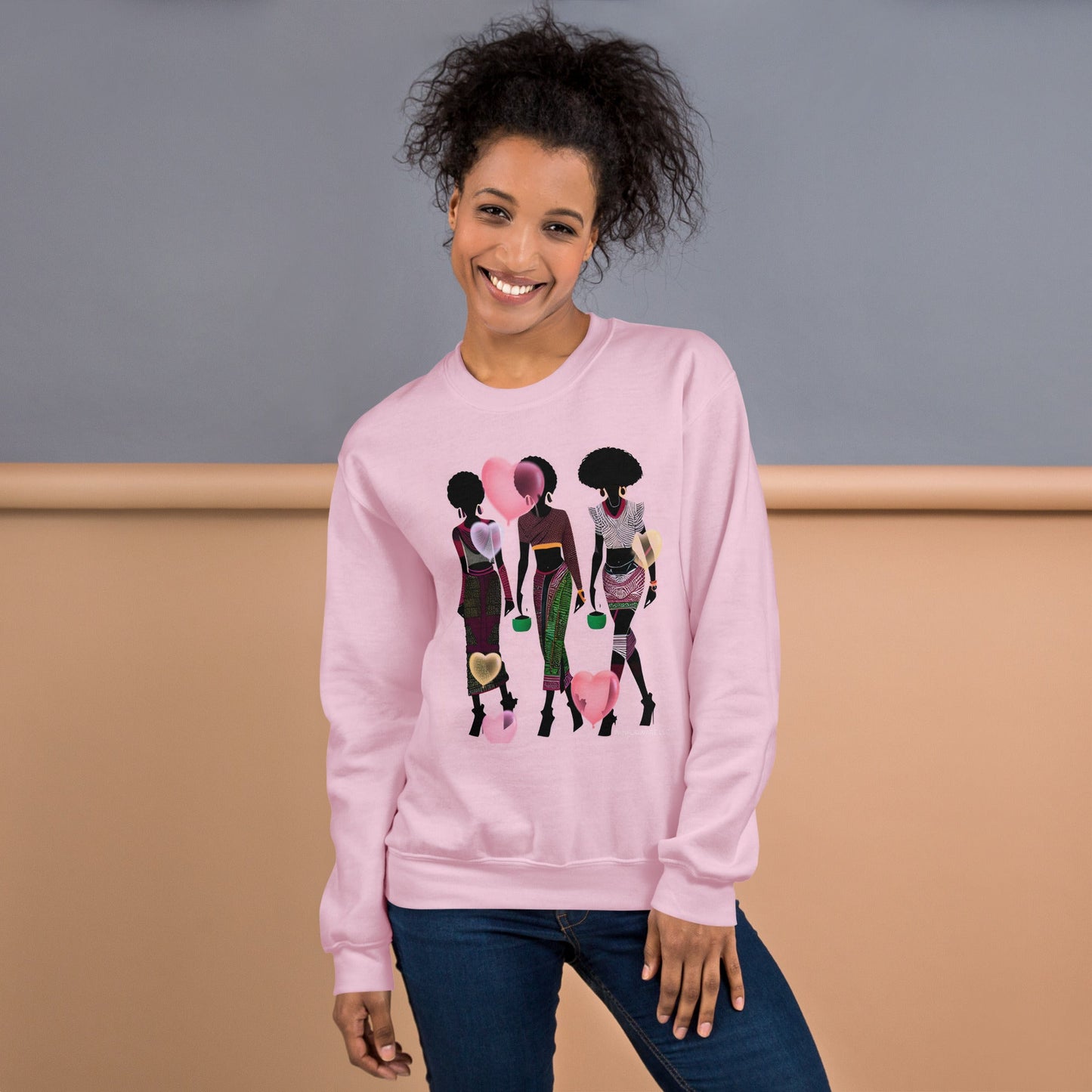 Black Women Love Hearts Sweatshirt | Empowerment Art Unisex