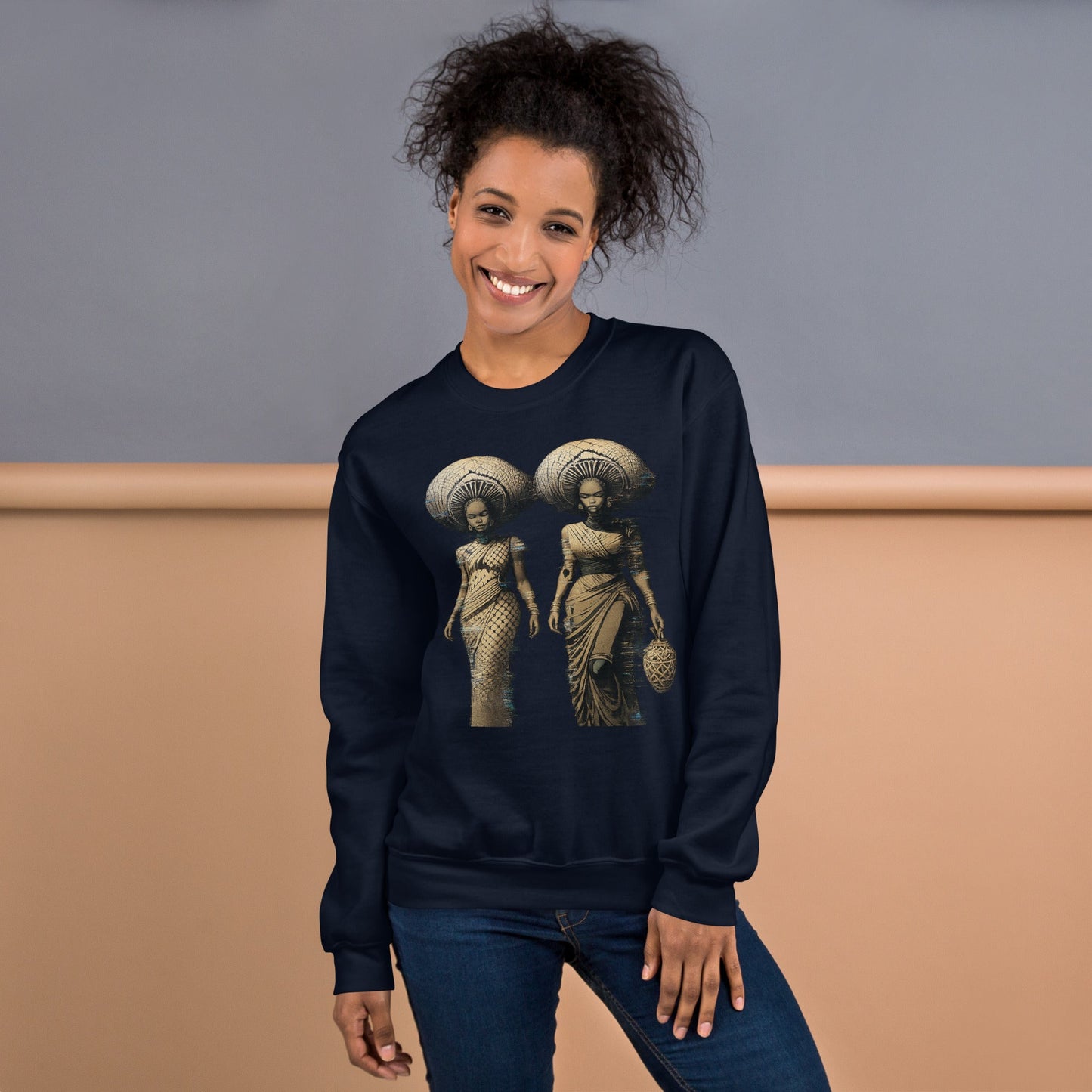 African Women Glitch Art Sweatshirt | Afro-Futuristic Digital Statement Unisex