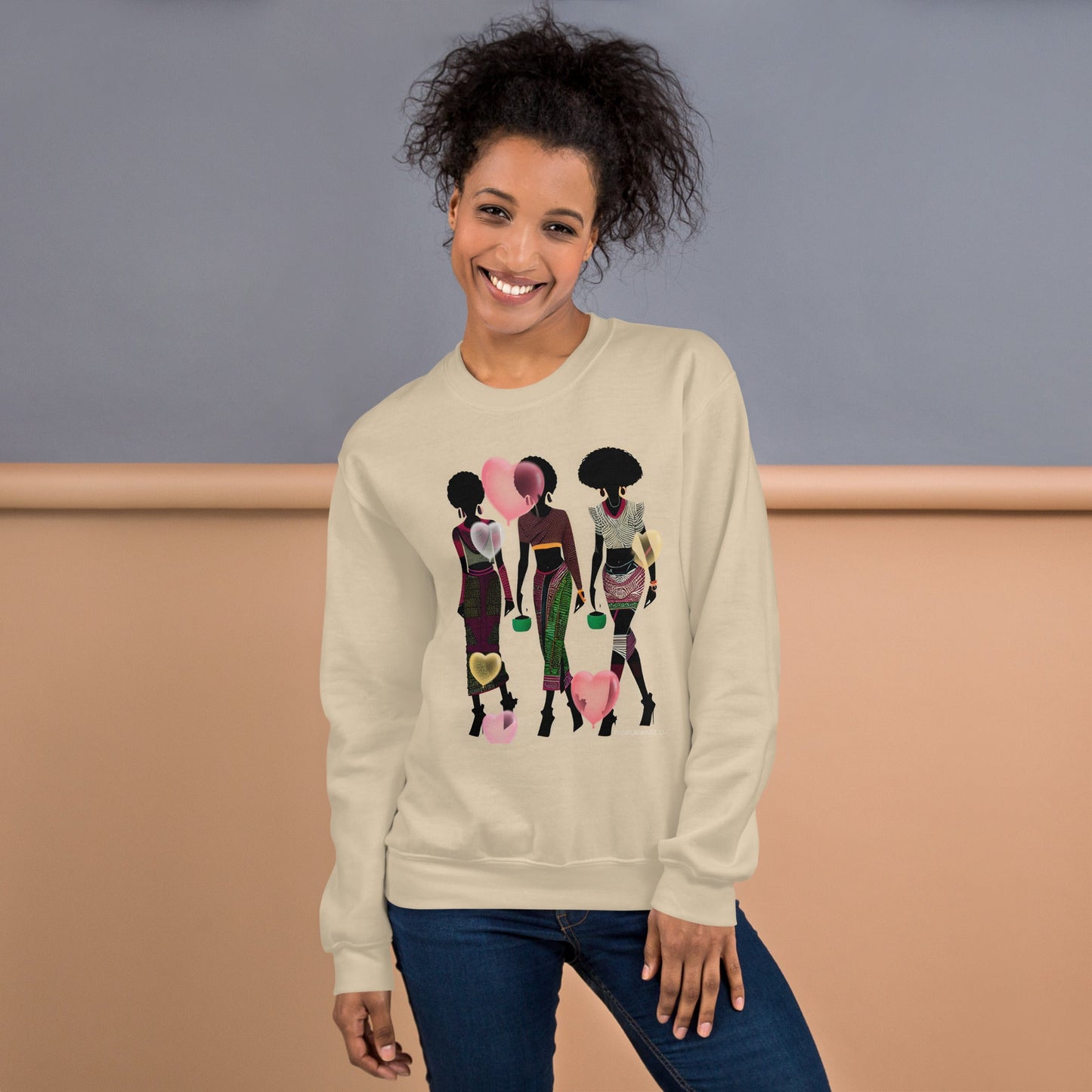Black Women Love Hearts Sweatshirt | Empowerment Art Unisex