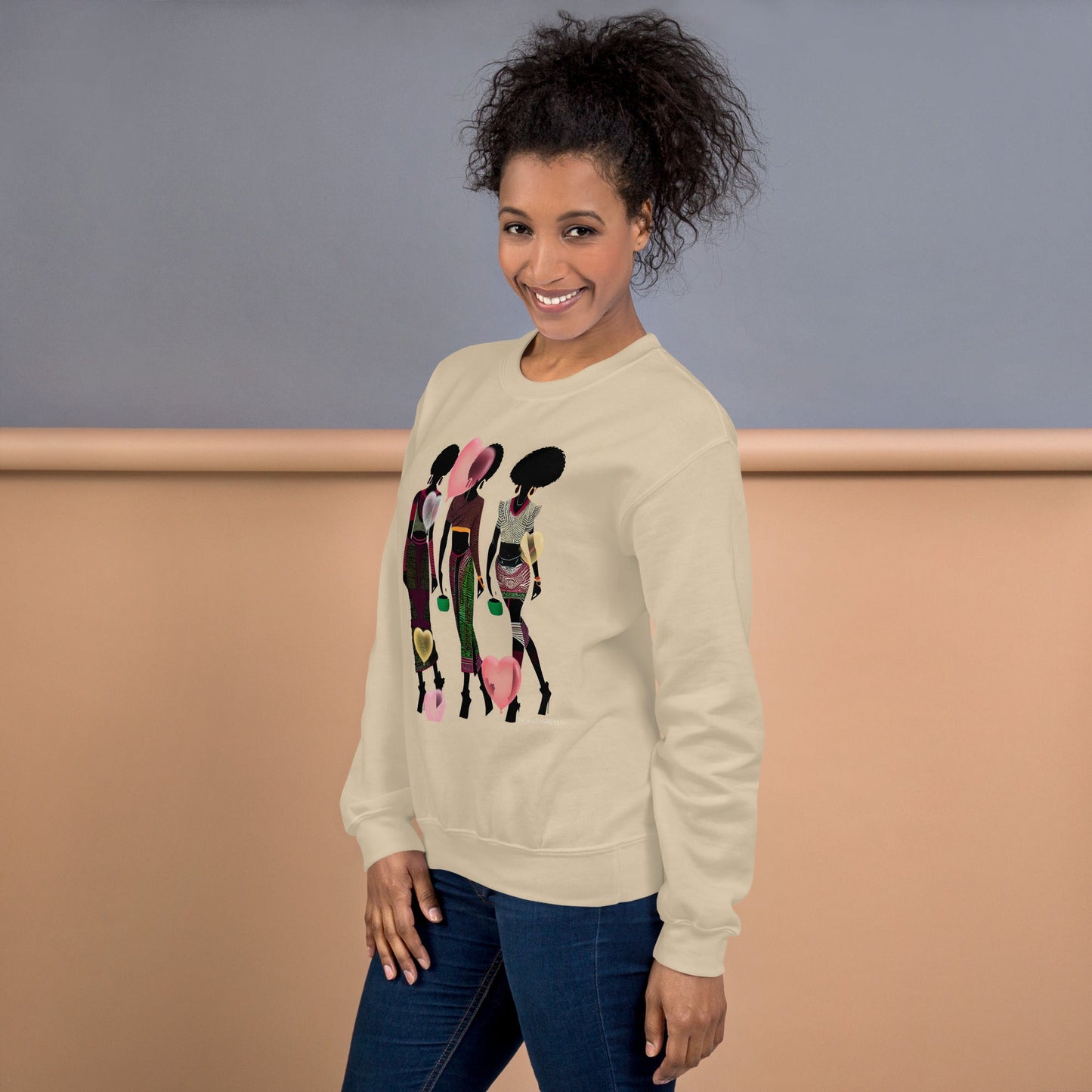 Black Women Love Hearts Sweatshirt | Empowerment Art Unisex