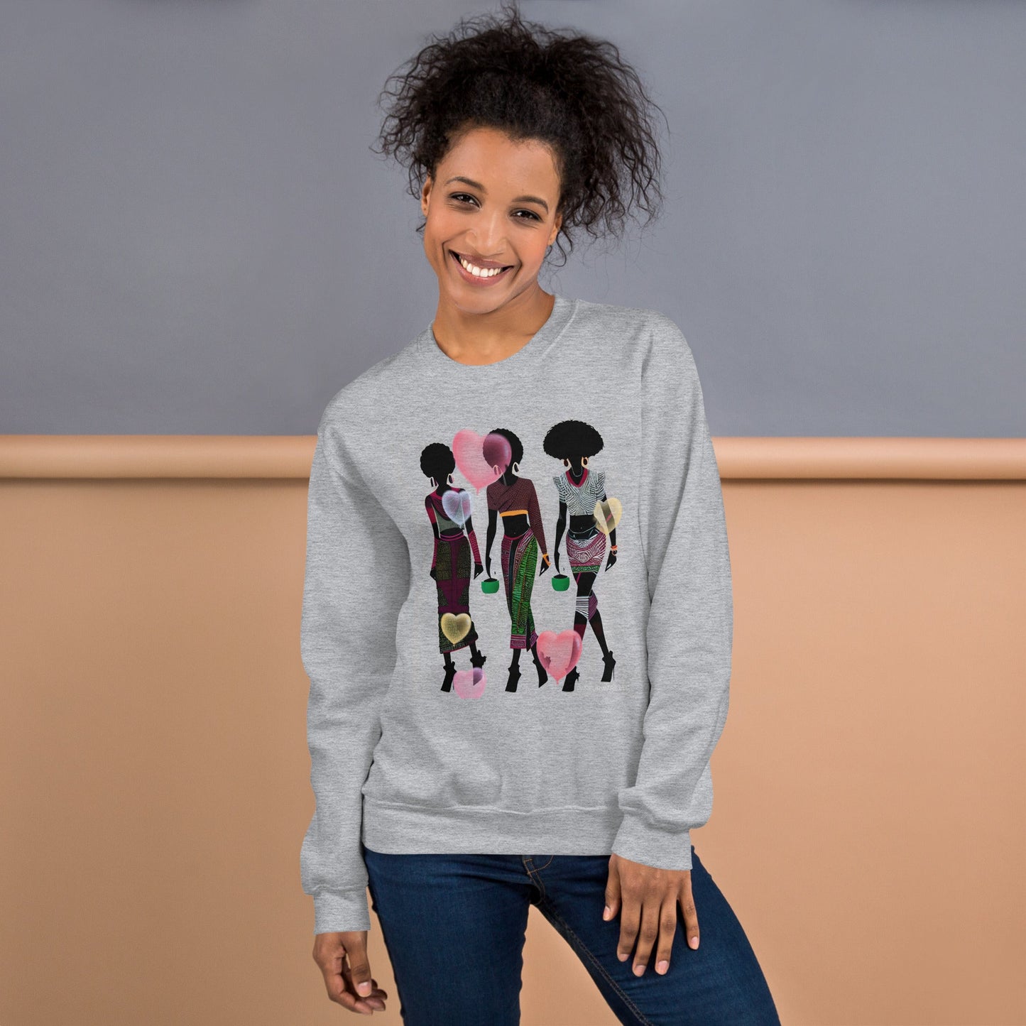 Black Women Love Hearts Sweatshirt | Empowerment Art Unisex