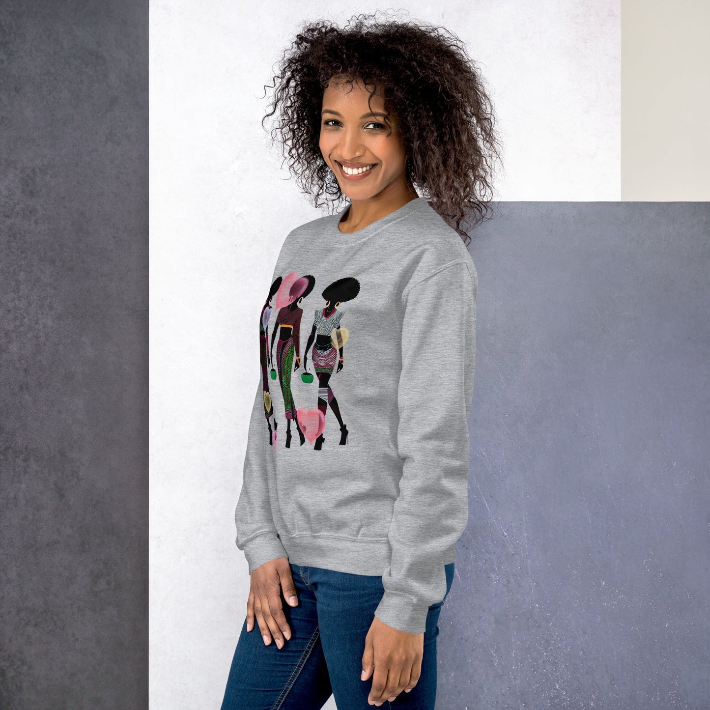 Black Women Love Hearts Sweatshirt | Empowerment Art Unisex