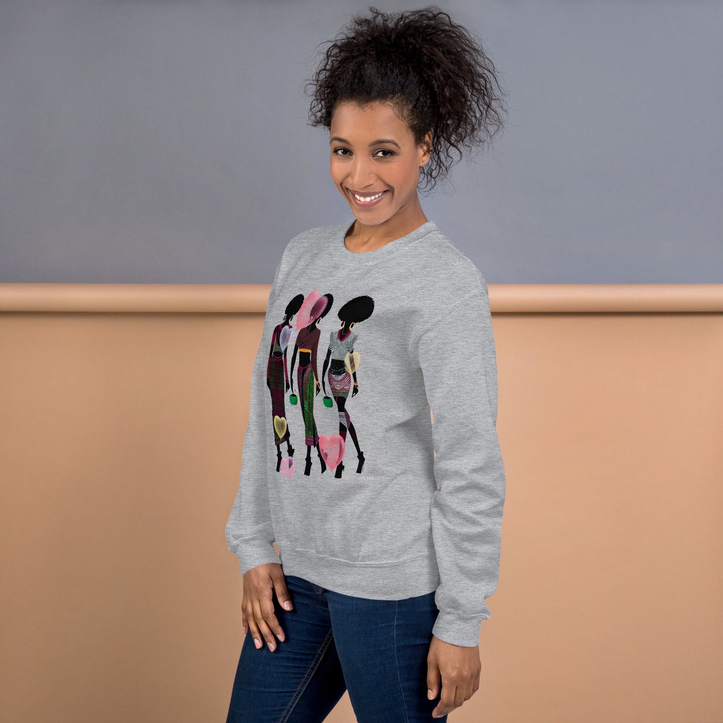 Black Women Love Hearts Sweatshirt | Empowerment Art Unisex